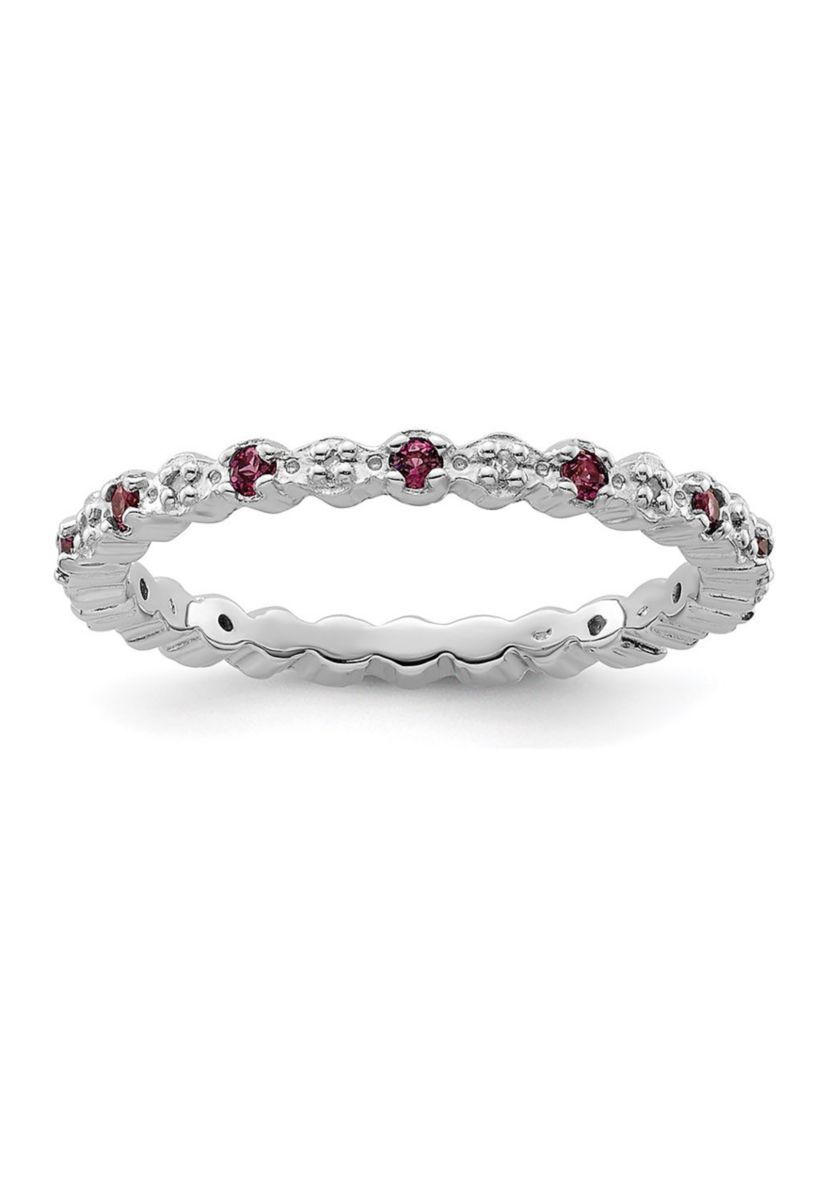 1/3 ct. t.w. Garnet and 1/10 ct. t.w. Diamond Rhodium Plated Ring in Sterling Silver