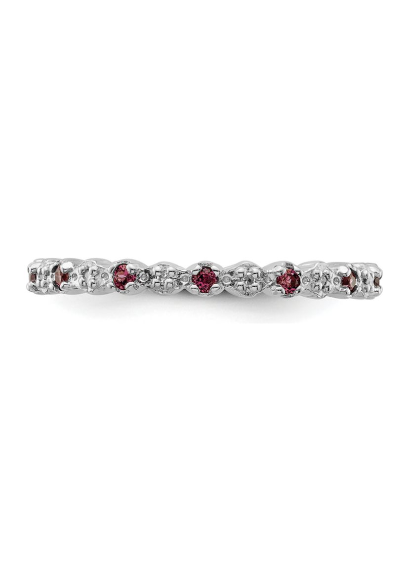 1/3 ct. t.w. Garnet and 1/10 ct. t.w. Diamond Rhodium Plated Ring in Sterling Silver