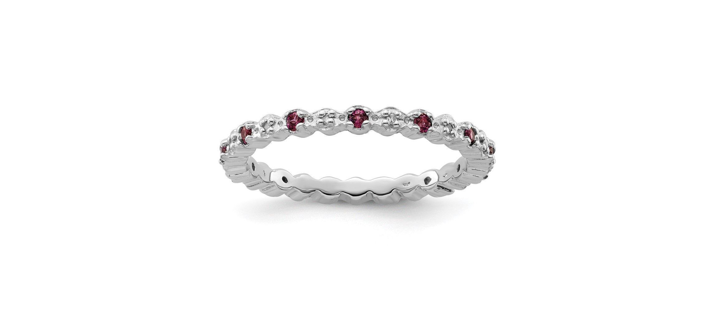 1/3 ct. t.w. Garnet and 1/10 ct. t.w. Diamond Rhodium Plated Ring in Sterling Silver