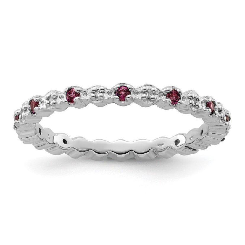 1/3 ct. t.w. Garnet and 1/10 ct. t.w. Diamond Rhodium Plated Ring in Sterling Silver