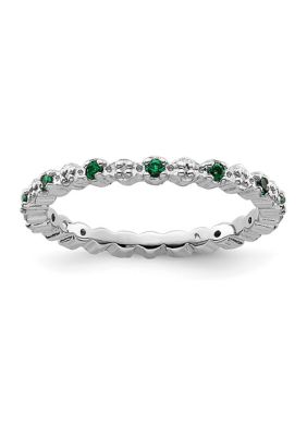Belk & Co Lab Created 1/6 ct. t.w. Created Emerald and 0.04 ct. t.w. Diamond Stackable Expressions Ring in Sterling Silver, White, 7