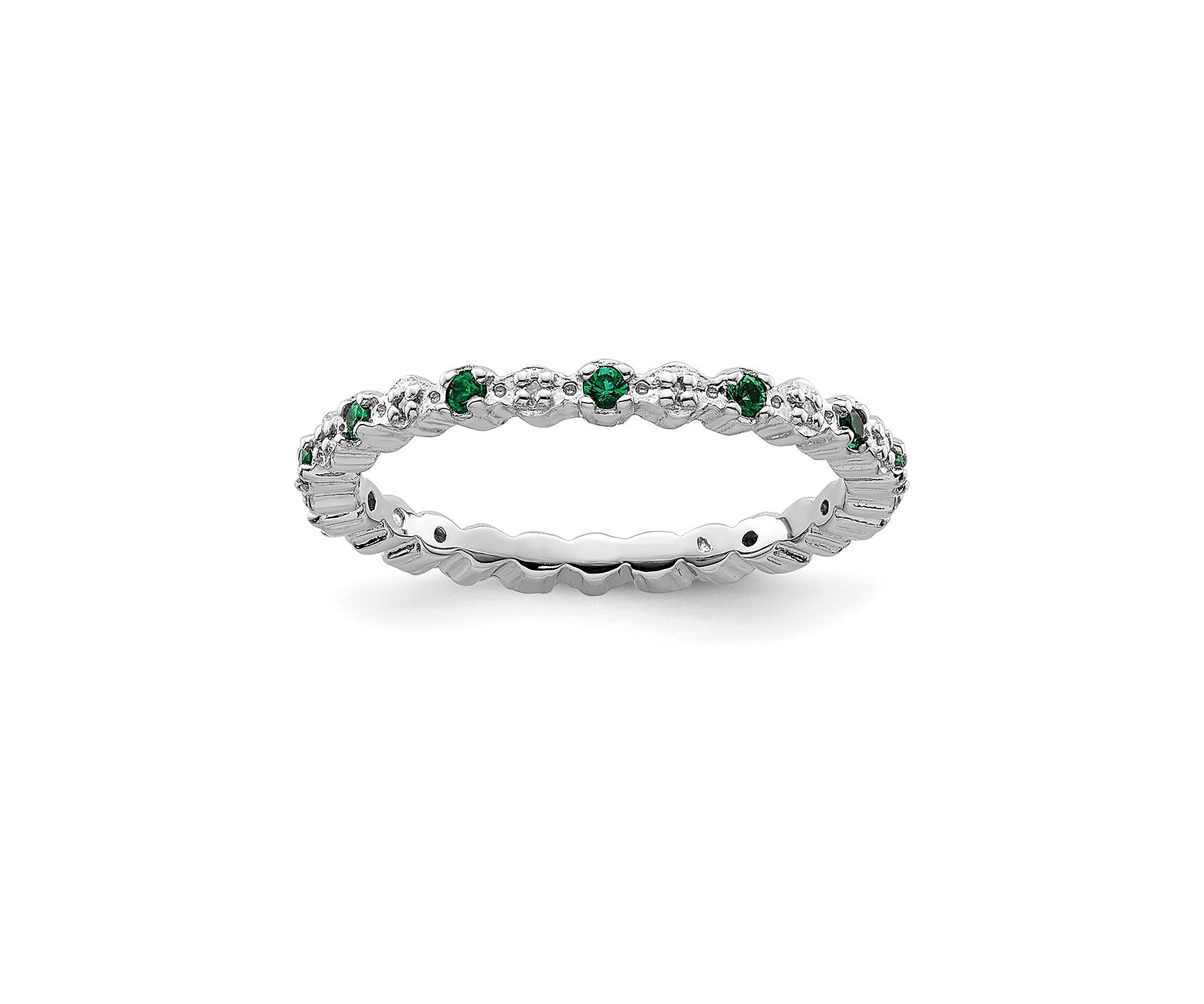 Lab Created 1/6 ct. t.w. Created Emerald and 0.04 ct. t.w. Diamond Stackable Expressions Ring in Sterling Silver