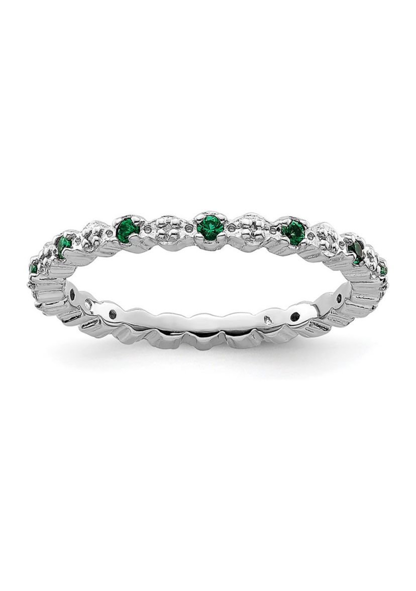 Lab Created 1/6 ct. t.w. Created Emerald and 0.04 ct. t.w. Diamond Stackable Expressions Ring in Sterling Silver
