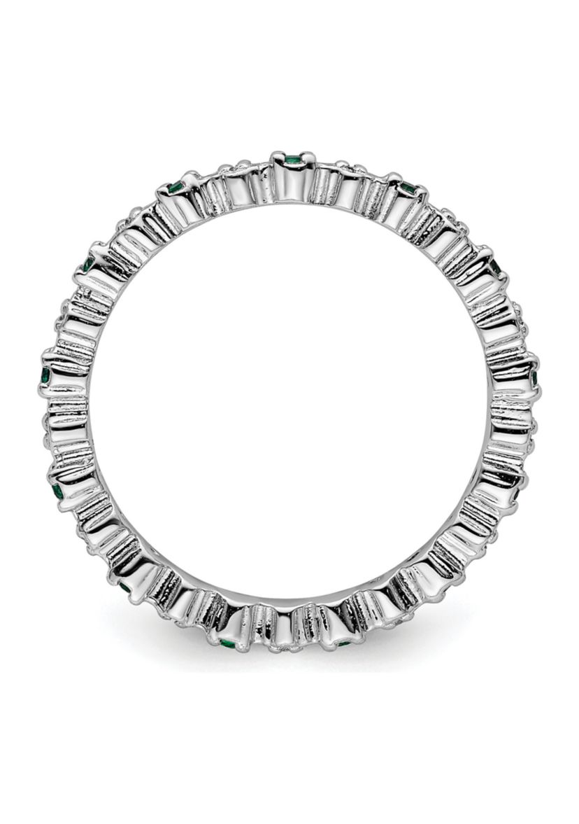 Lab Created 1/6 ct. t.w. Created Emerald and 0.04 ct. t.w. Diamond Stackable Expressions Ring in Sterling Silver