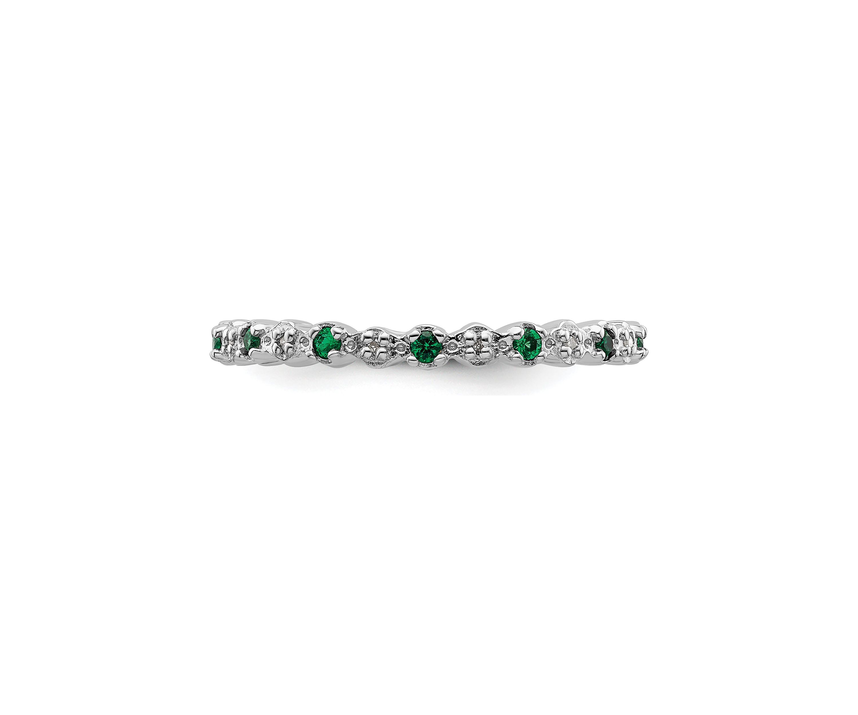 Lab Created 1/6 ct. t.w. Created Emerald and 0.04 ct. t.w. Diamond Stackable Expressions Ring in Sterling Silver