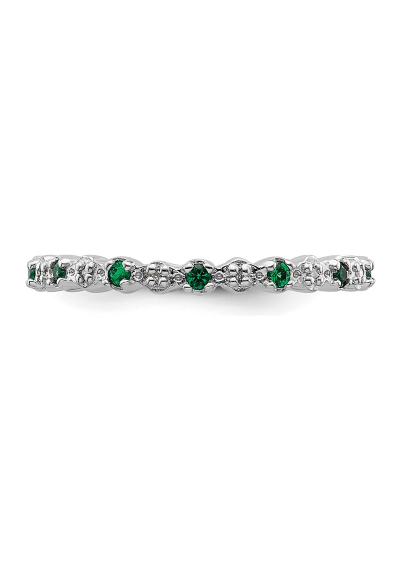 Lab Created 1/6 ct. t.w. Created Emerald and 0.04 ct. t.w. Diamond Stackable Expressions Ring in Sterling Silver