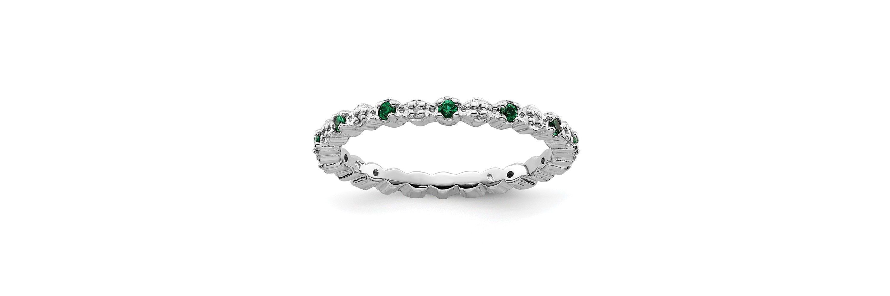 Lab Created 1/6 ct. t.w. Created Emerald and 0.04 ct. t.w. Diamond Stackable Expressions Ring in Sterling Silver