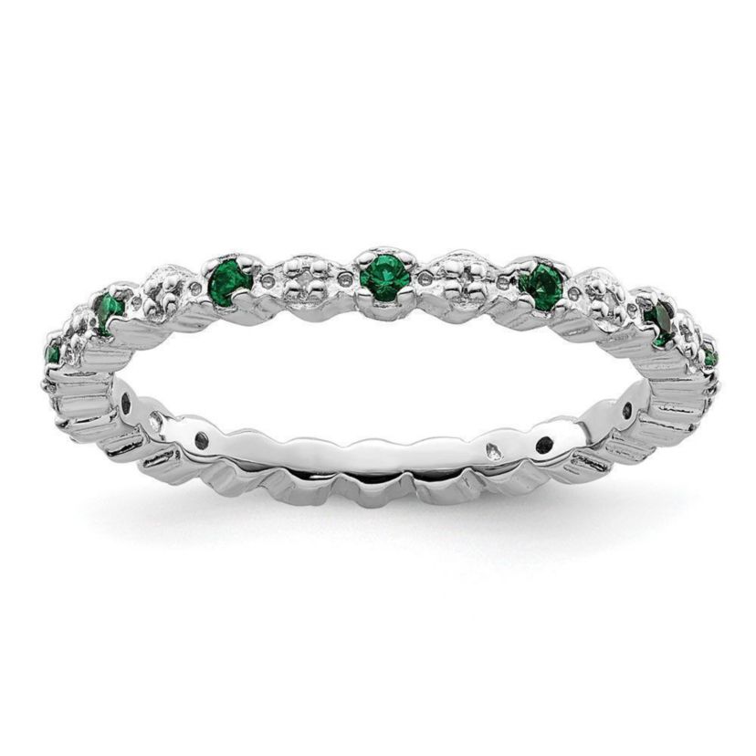 Lab Created 1/6 ct. t.w. Created Emerald and 0.04 ct. t.w. Diamond Stackable Expressions Ring in Sterling Silver