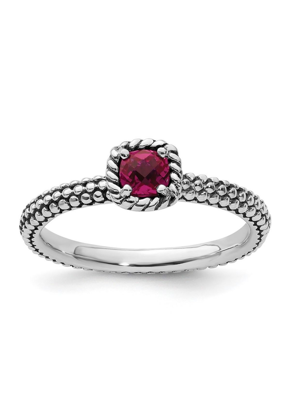 Lab Created 1/3 ct. t.w. Checker-cut Created Ruby Antiqued Stackable Expressions Ring in Sterling Silver