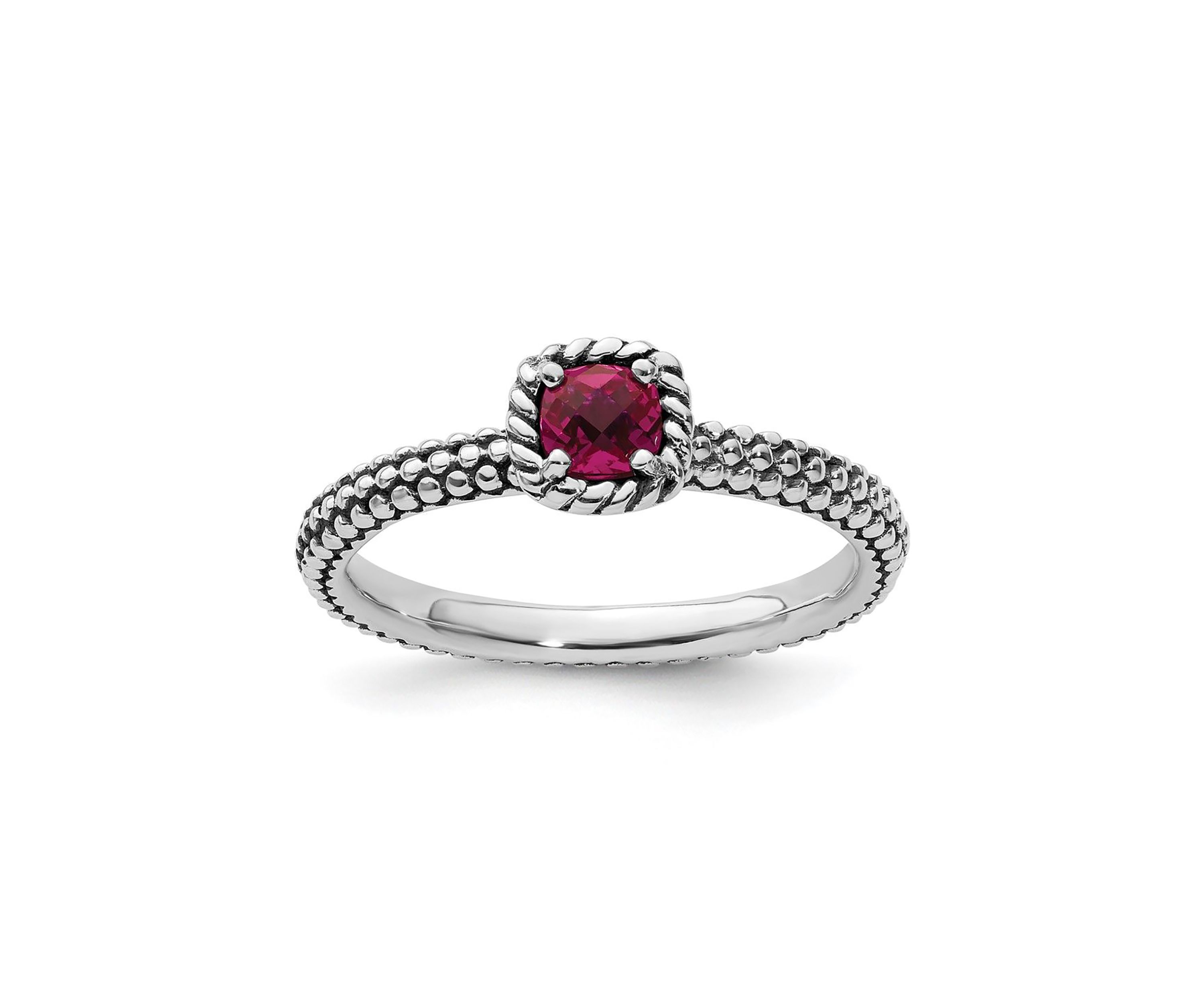 Lab Created 1/3 ct. t.w. Checker-cut Created Ruby Antiqued Stackable Expressions Ring in Sterling Silver