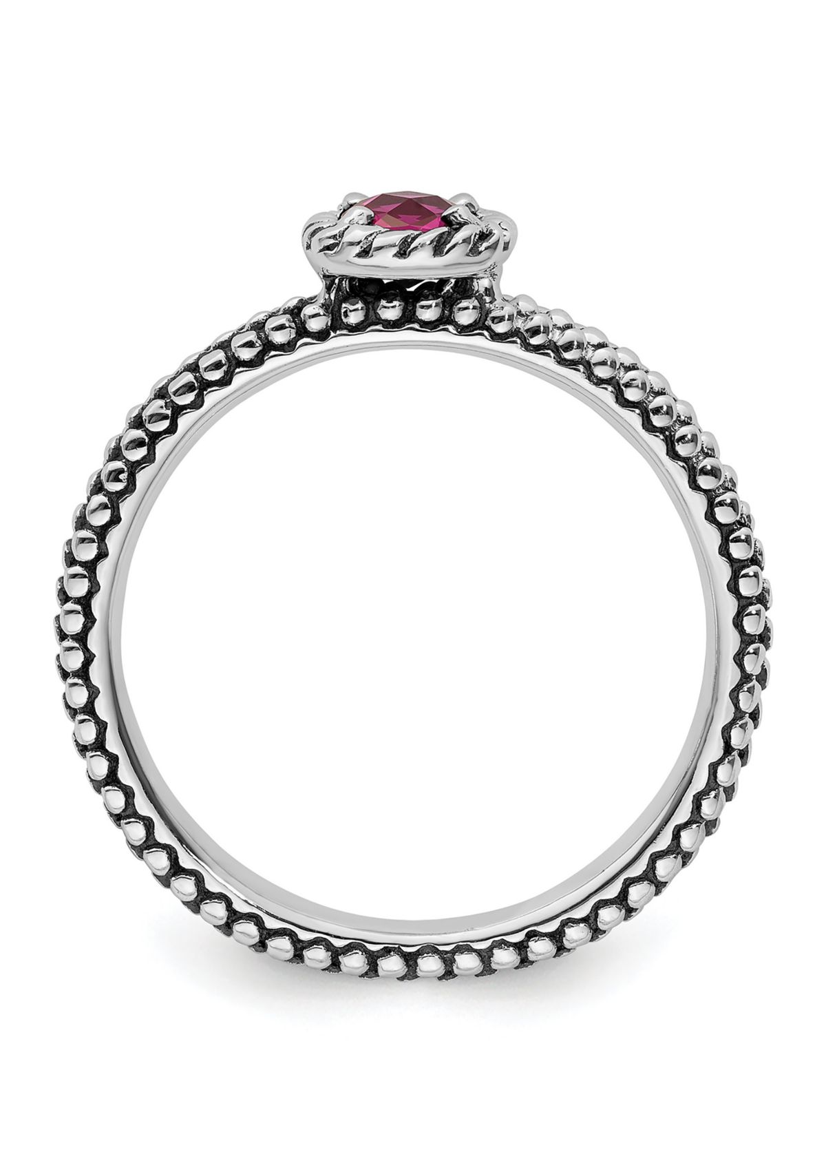 Lab Created 1/3 ct. t.w. Checker-cut Created Ruby Antiqued Stackable Expressions Ring in Sterling Silver