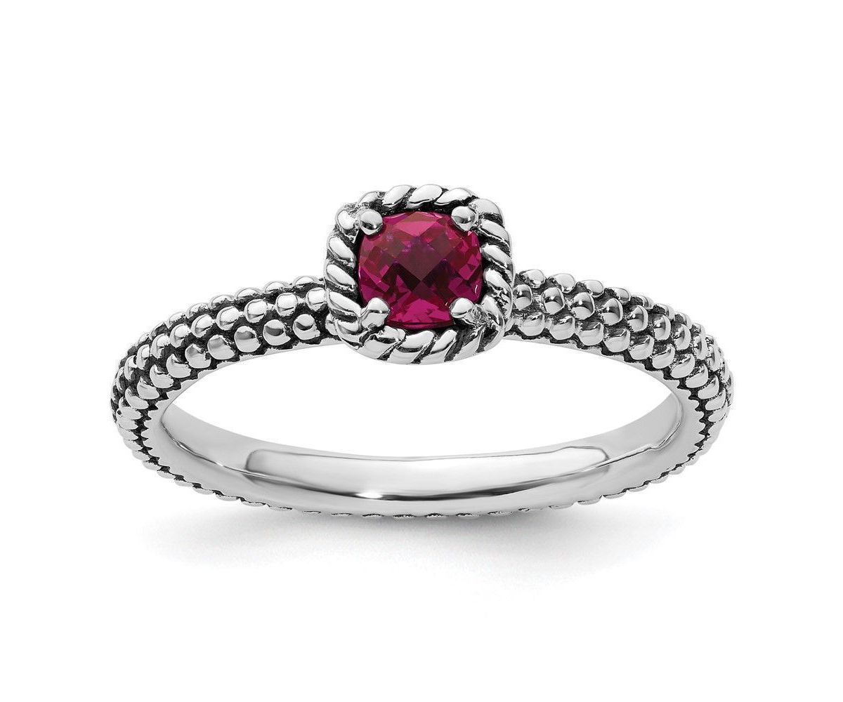 Lab Created 1/3 ct. t.w. Checker-cut Created Ruby Antiqued Stackable Expressions Ring in Sterling Silver
