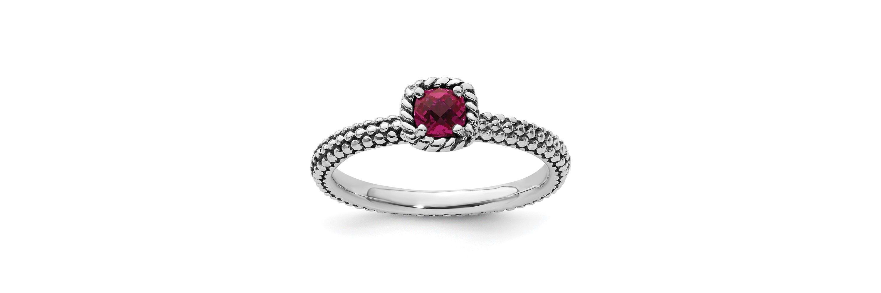 Lab Created 1/3 ct. t.w. Checker-cut Created Ruby Antiqued Stackable Expressions Ring in Sterling Silver