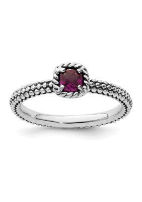 Belk & Co 1/5 ct. t.w. Checker-cut Rhodolite Garnet Stackable Expressions Ring in Sterling Silver, White, 7 -  0886774224190