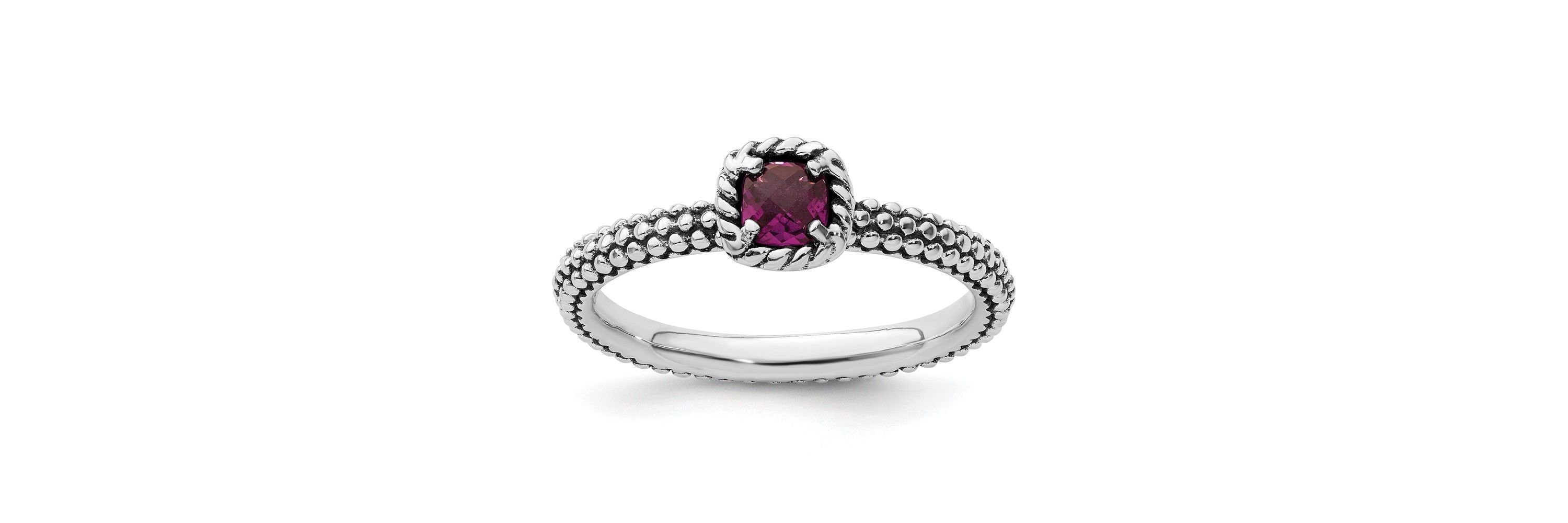 1/5 ct. t.w. Checker-cut Rhodolite Garnet Stackable Expressions Ring in Sterling Silver