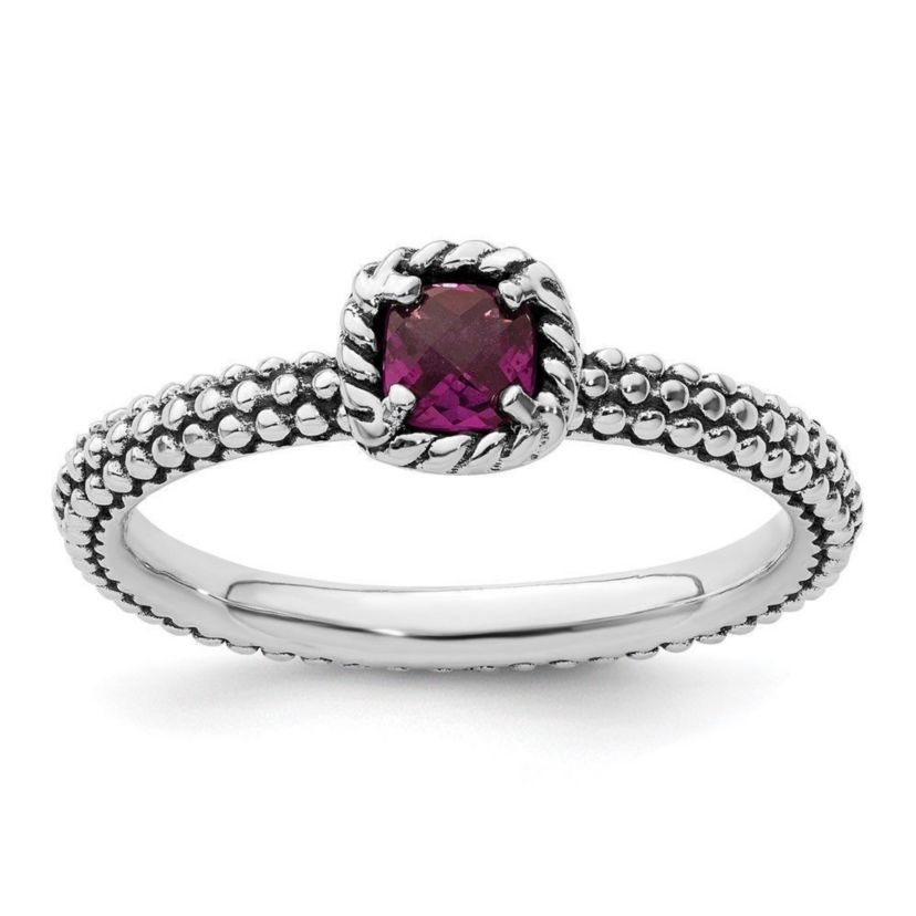 1/5 ct. t.w. Checker-cut Rhodolite Garnet Stackable Expressions Ring in Sterling Silver