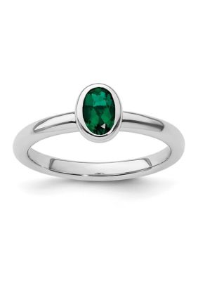 Belk & Co Lab Created 3/8 ct. t.w. Oval Created Emerald Stackable Expressions Ring in Sterling Silver, White, 9