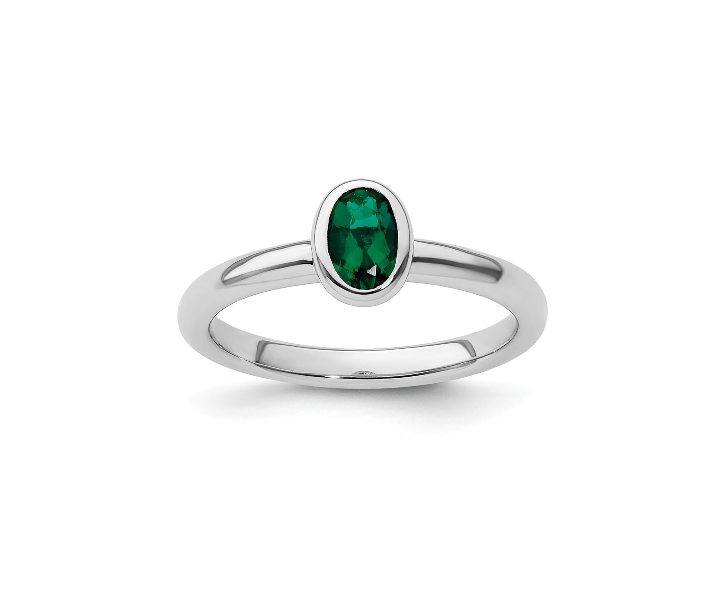 Lab Created 3/8 ct. t.w. Oval Created Emerald Stackable Expressions Ring in Sterling Silver