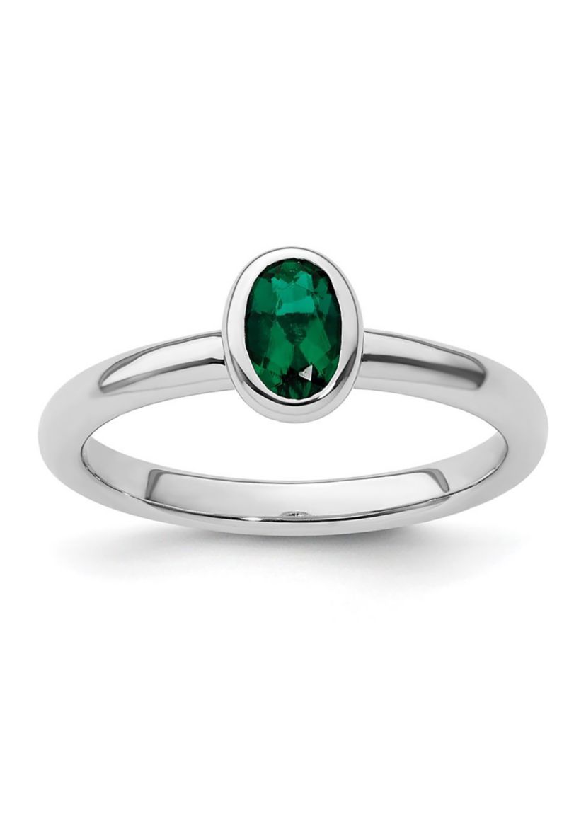 Lab Created 3/8 ct. t.w. Oval Created Emerald Stackable Expressions Ring in Sterling Silver
