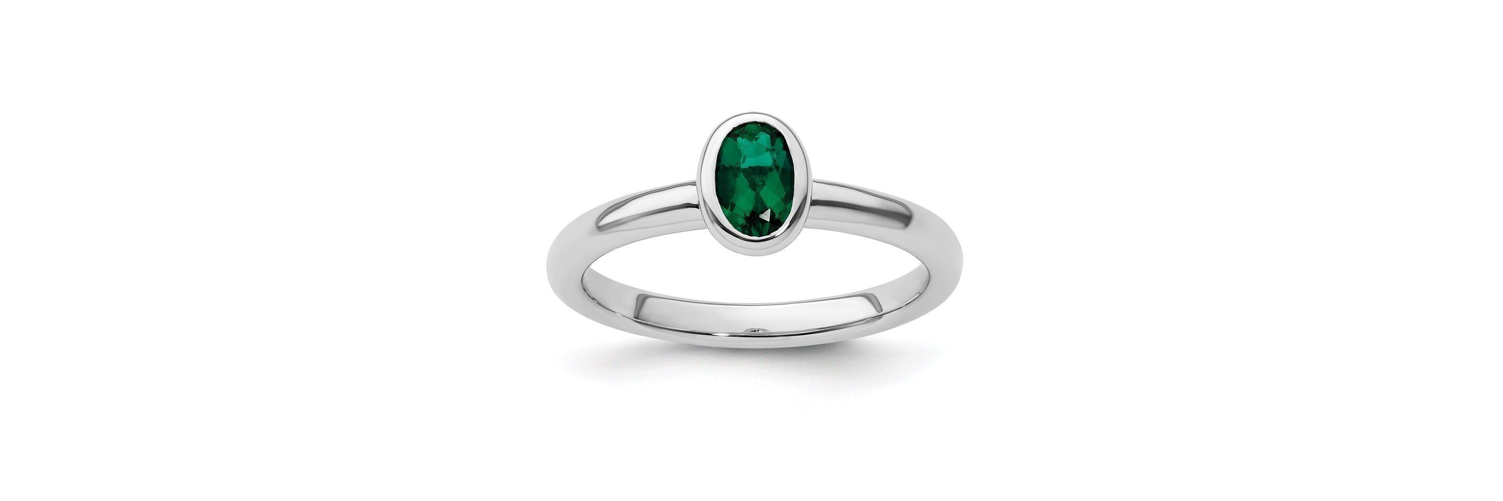 Lab Created 3/8 ct. t.w. Oval Created Emerald Stackable Expressions Ring in Sterling Silver