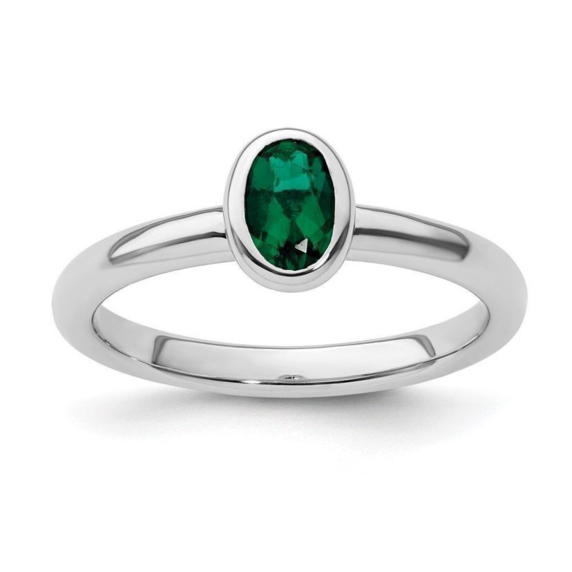 Lab Created 3/8 ct. t.w. Oval Created Emerald Stackable Expressions Ring in Sterling Silver