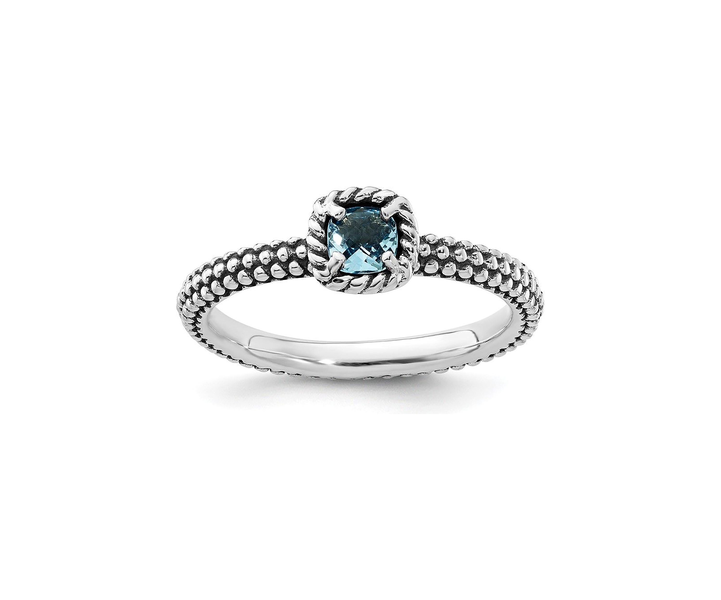 1/4 ct. t.w. Checker-cut Blue Topaz Antiqued Stackable Expressions Ring in Sterling Silver
