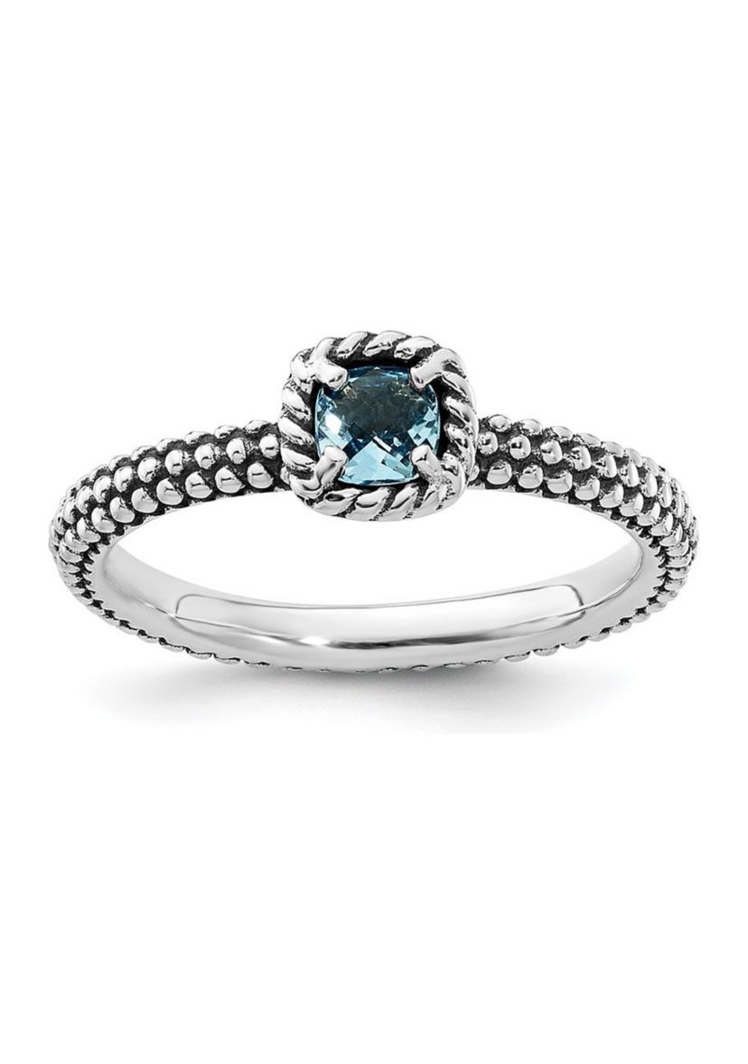 1/4 ct. t.w. Checker-cut Blue Topaz Antiqued Stackable Expressions Ring in Sterling Silver