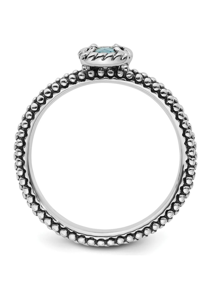 1/4 ct. t.w. Checker-cut Blue Topaz Antiqued Stackable Expressions Ring in Sterling Silver