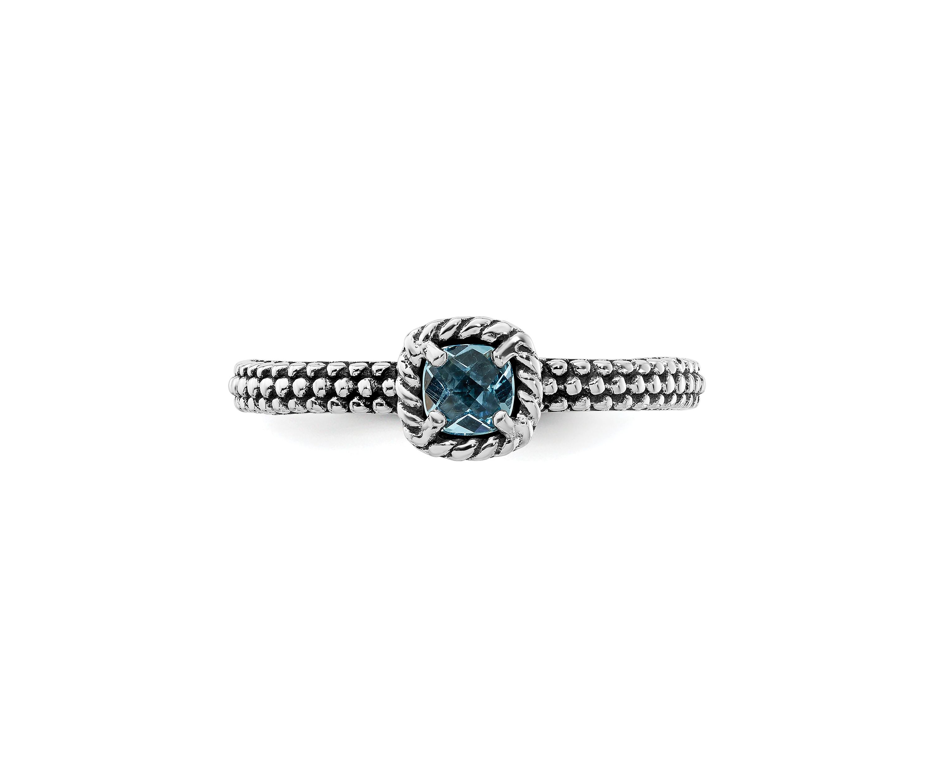 1/4 ct. t.w. Checker-cut Blue Topaz Antiqued Stackable Expressions Ring in Sterling Silver