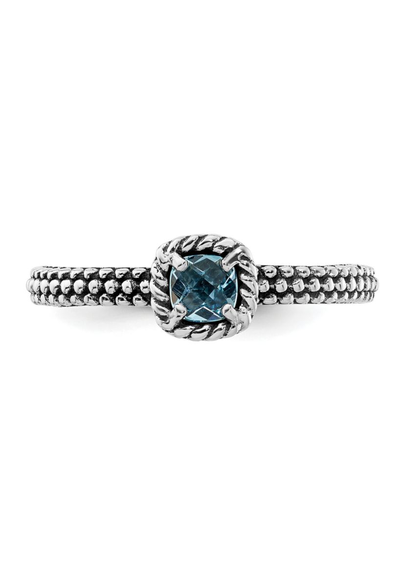 1/4 ct. t.w. Checker-cut Blue Topaz Antiqued Stackable Expressions Ring in Sterling Silver