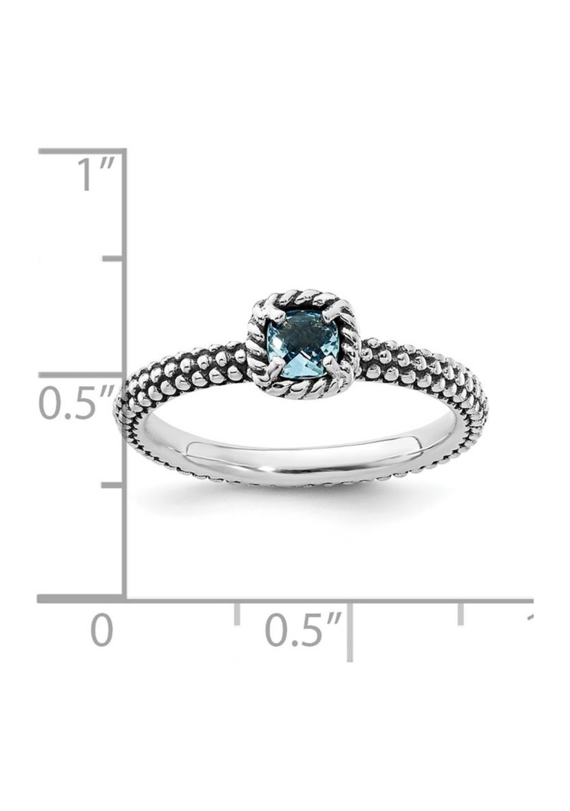1/4 ct. t.w. Checker-cut Blue Topaz Antiqued Stackable Expressions Ring in Sterling Silver