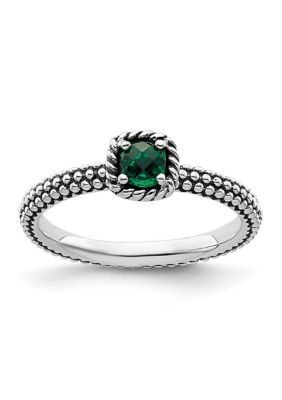 Belk & Co Lab Created 1/5 ct. t.w. Created Emerald Polished Stackable Expressions Ring in Sterling Silver, White