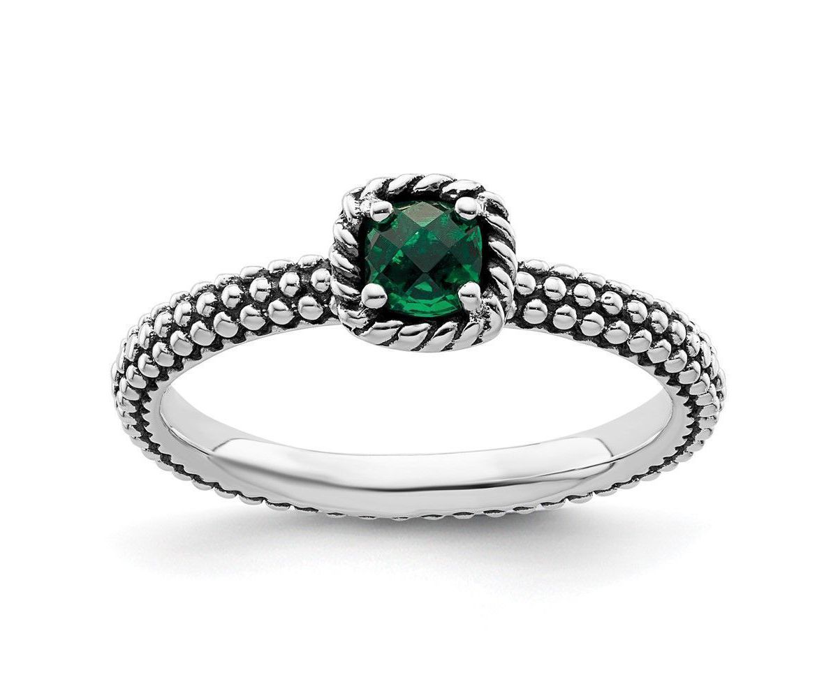 Belk & Co. Lab Created 1/5 ct. t.w. Created Emerald Polished Stackable ...