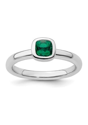 Belk & Co Lab Created 1/2 ct. t.w. Cushion-cut Created Emerald Stackable Expressions Ring in Sterling Silver