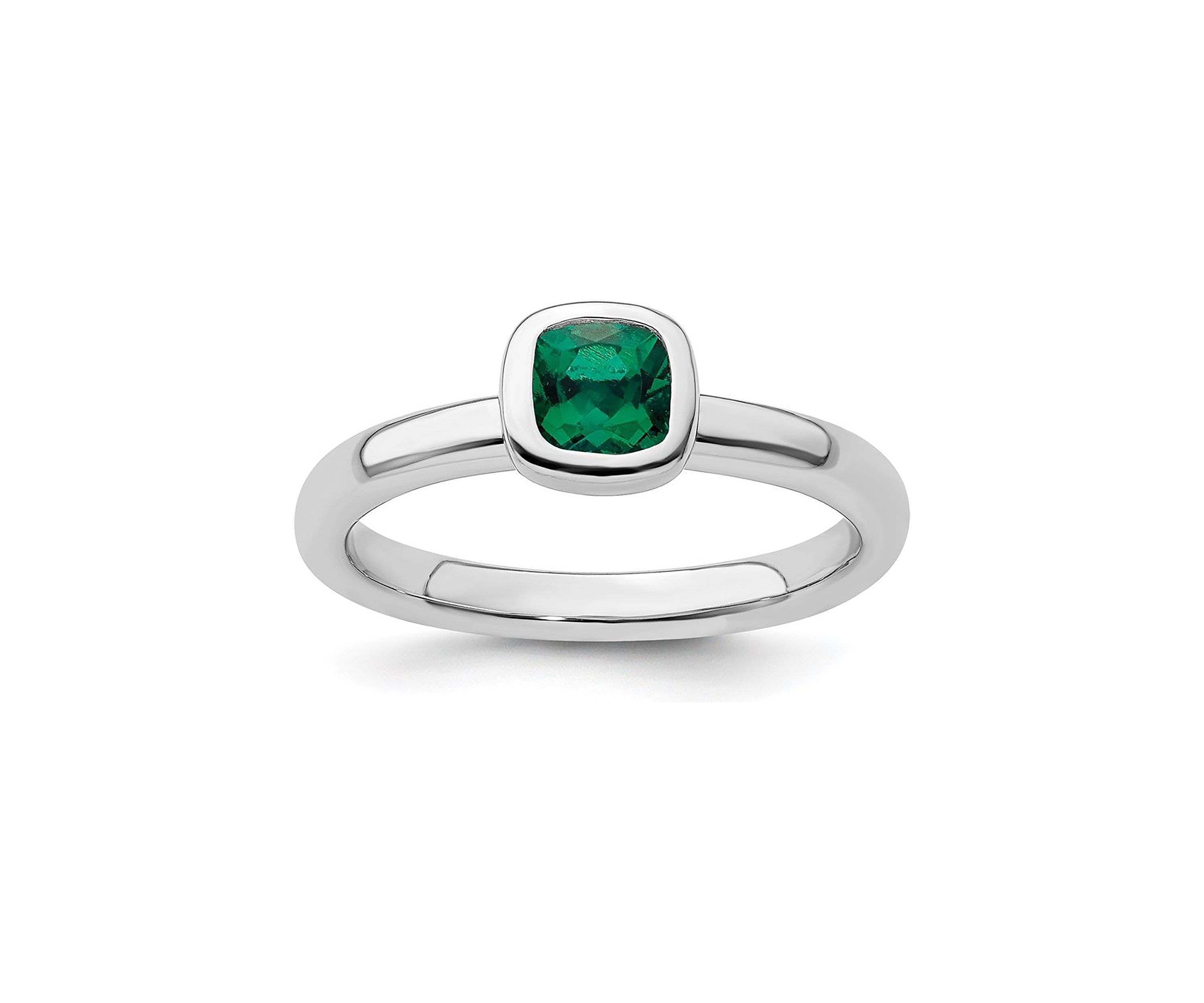 Lab Created 1/2 ct. t.w. Cushion-cut Created Emerald Stackable Expressions Ring in Sterling Silver