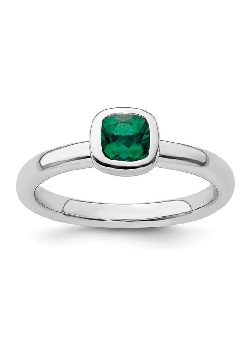 Lab Created 1/2 ct. t.w. Cushion-cut Created Emerald Stackable Expressions Ring in Sterling Silver