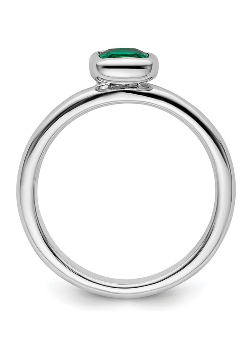 Lab Created 1/2 ct. t.w. Cushion-cut Created Emerald Stackable Expressions Ring in Sterling Silver