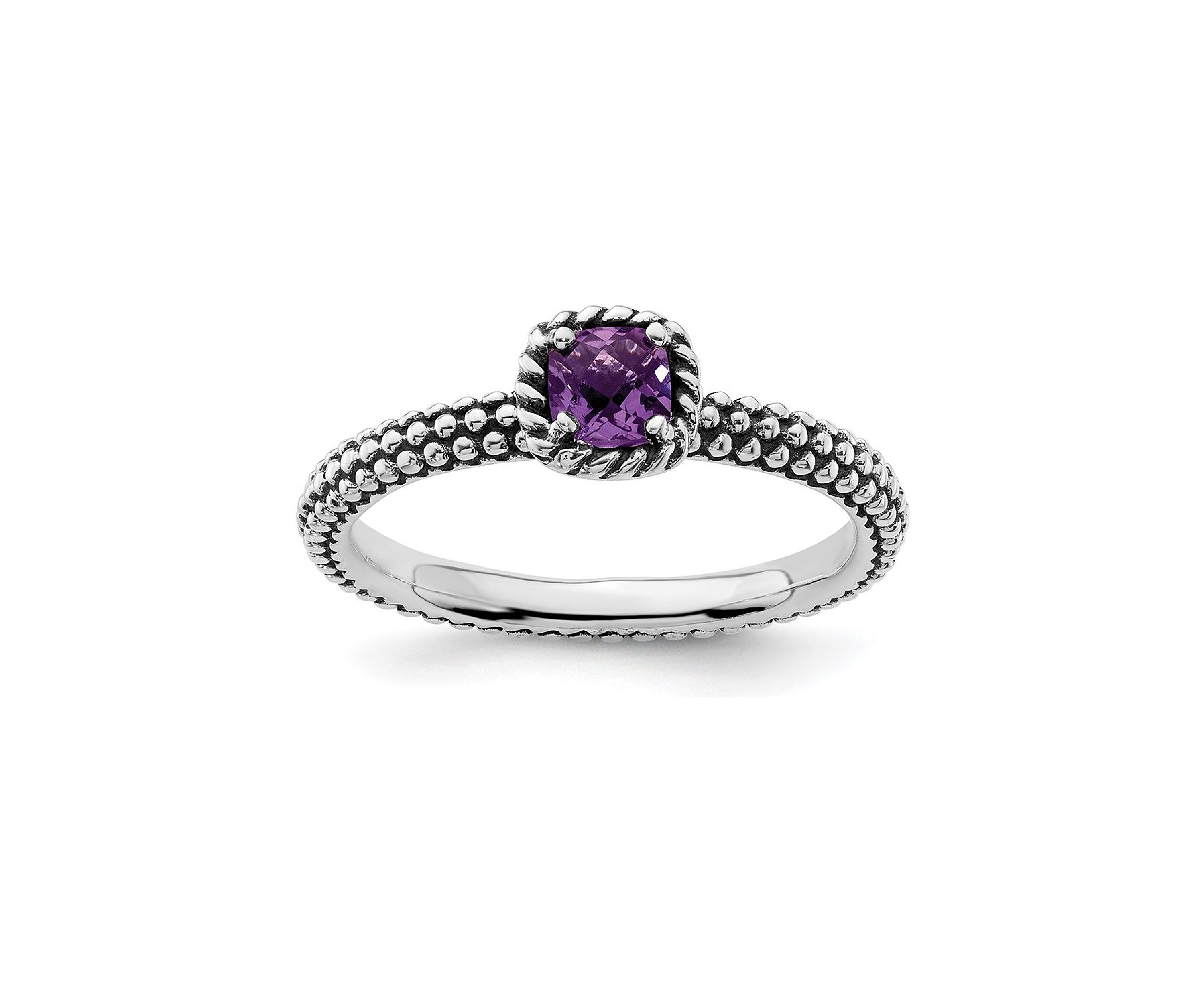 1/3 ct. t.w. Checker-cut Amethyst Antiqued Stackable Expressions Ring in Sterling Silver