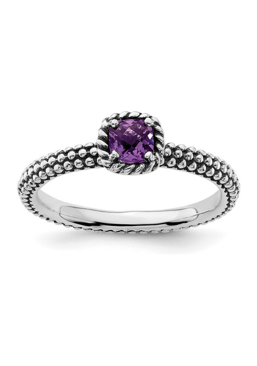 1/3 ct. t.w. Checker-cut Amethyst Antiqued Stackable Expressions Ring in Sterling Silver