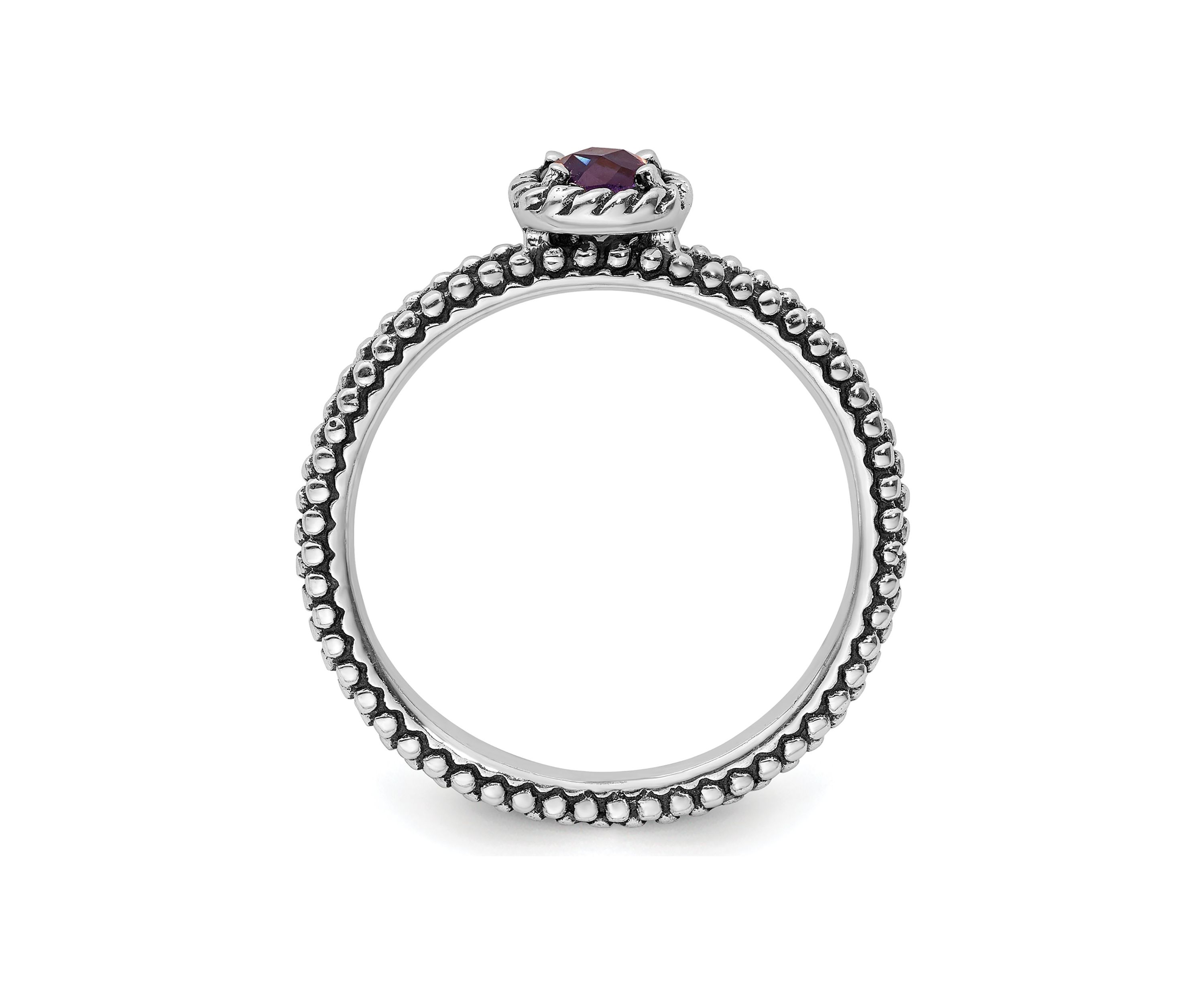 1/3 ct. t.w. Checker-cut Amethyst Antiqued Stackable Expressions Ring in Sterling Silver