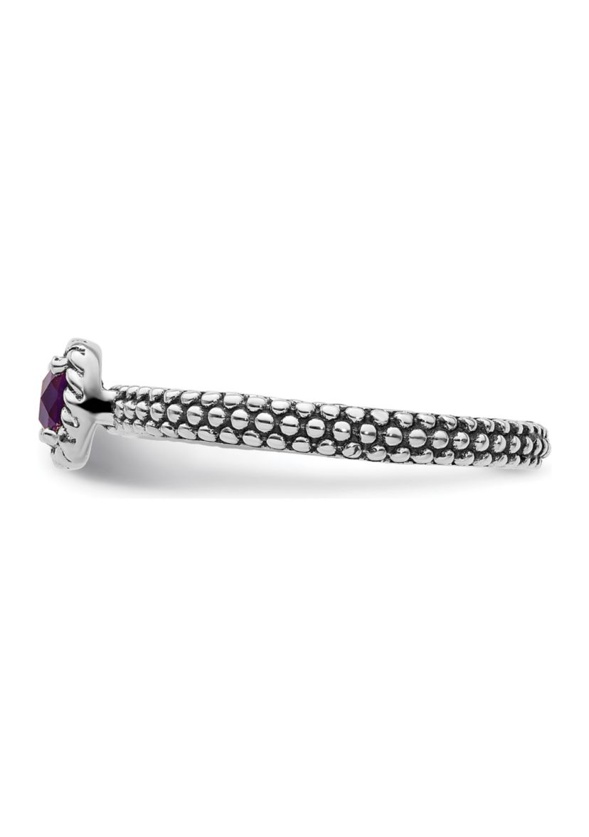 1/3 ct. t.w. Checker-cut Amethyst Antiqued Stackable Expressions Ring in Sterling Silver