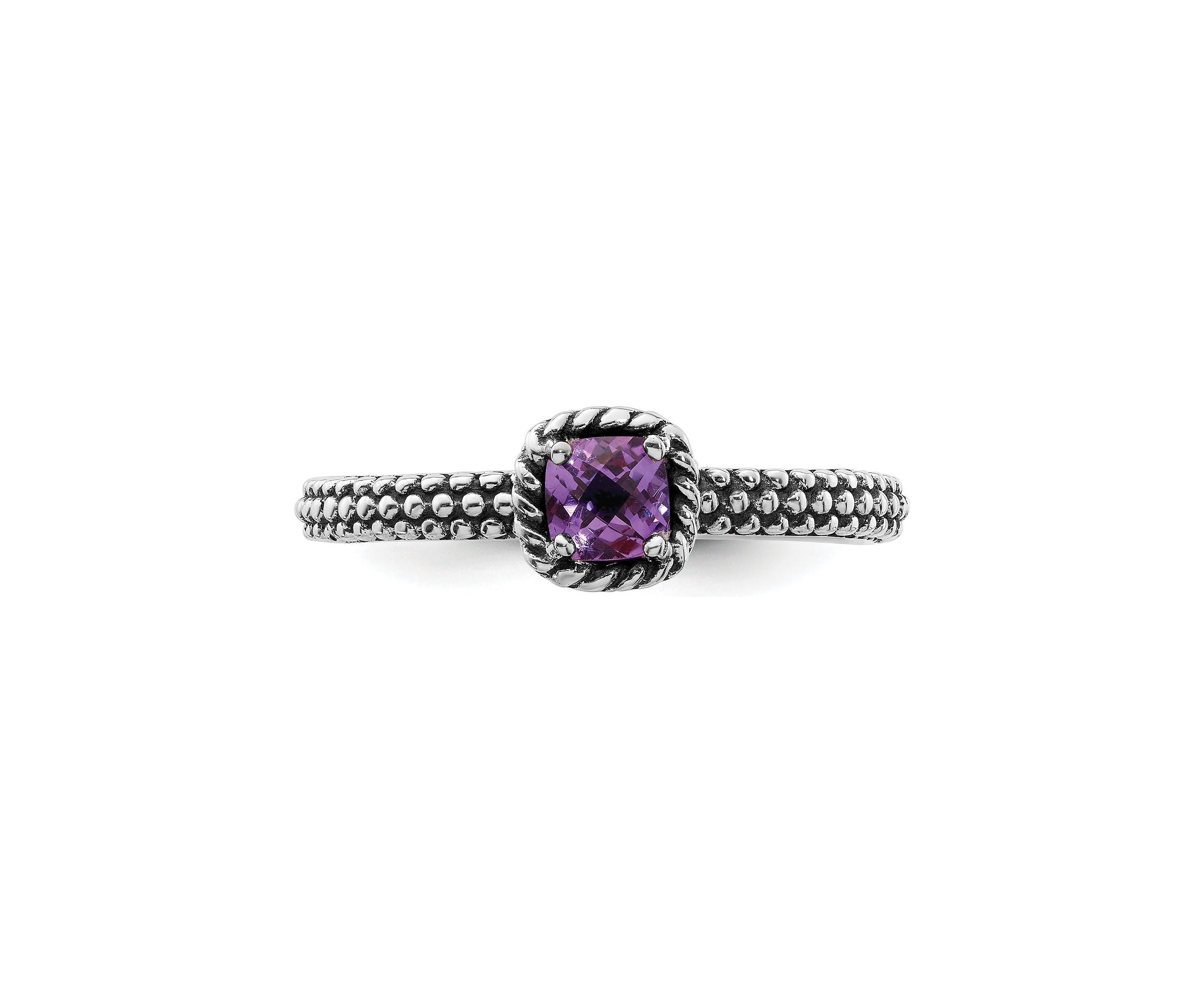 1/3 ct. t.w. Checker-cut Amethyst Antiqued Stackable Expressions Ring in Sterling Silver
