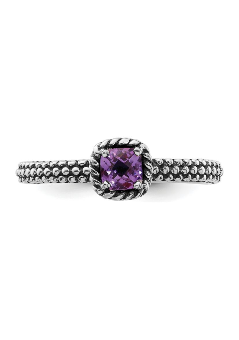 1/3 ct. t.w. Checker-cut Amethyst Antiqued Stackable Expressions Ring in Sterling Silver