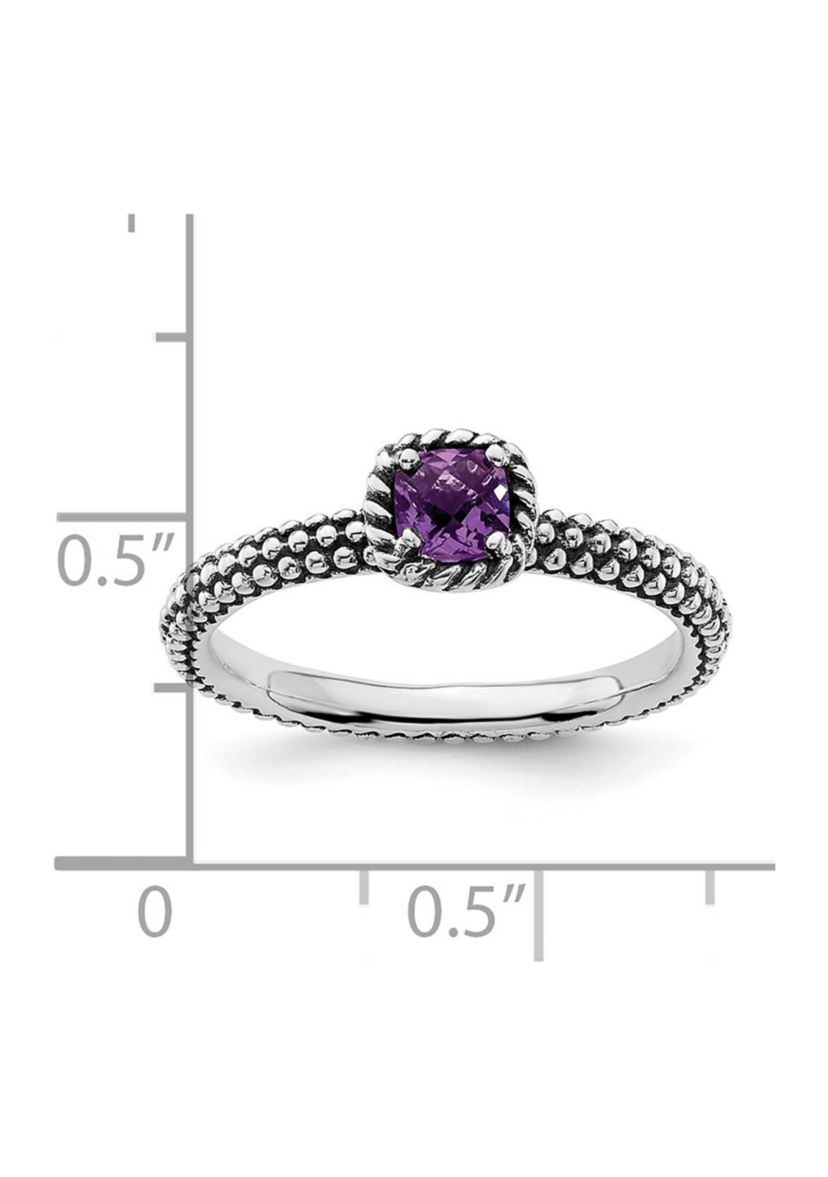 1/3 ct. t.w. Checker-cut Amethyst Antiqued Stackable Expressions Ring in Sterling Silver