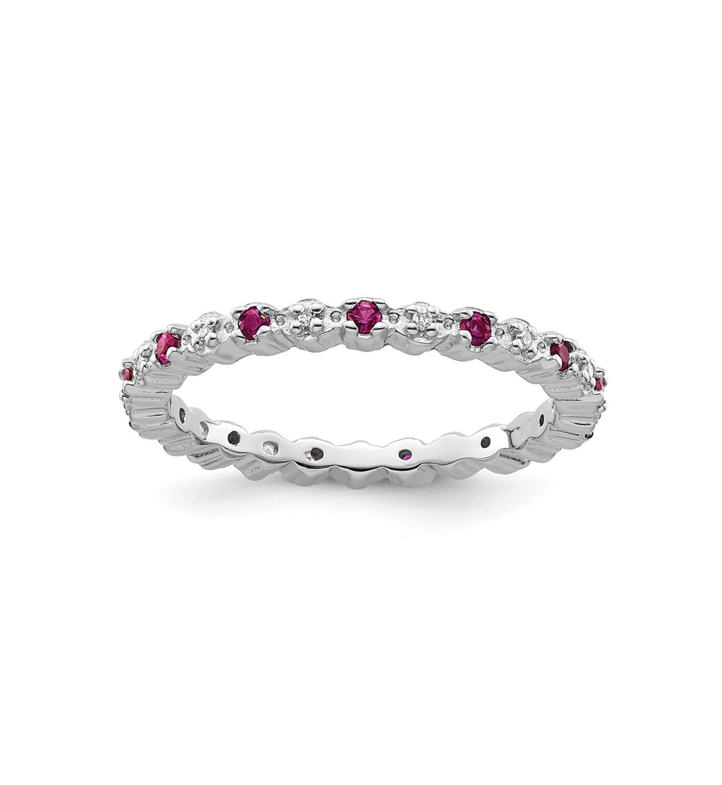 Lab Created 1/4 ct. t.w. Created Ruby and 0.04 ct. t.w. Diamond Stackable Expressions Ring in Sterling Silver