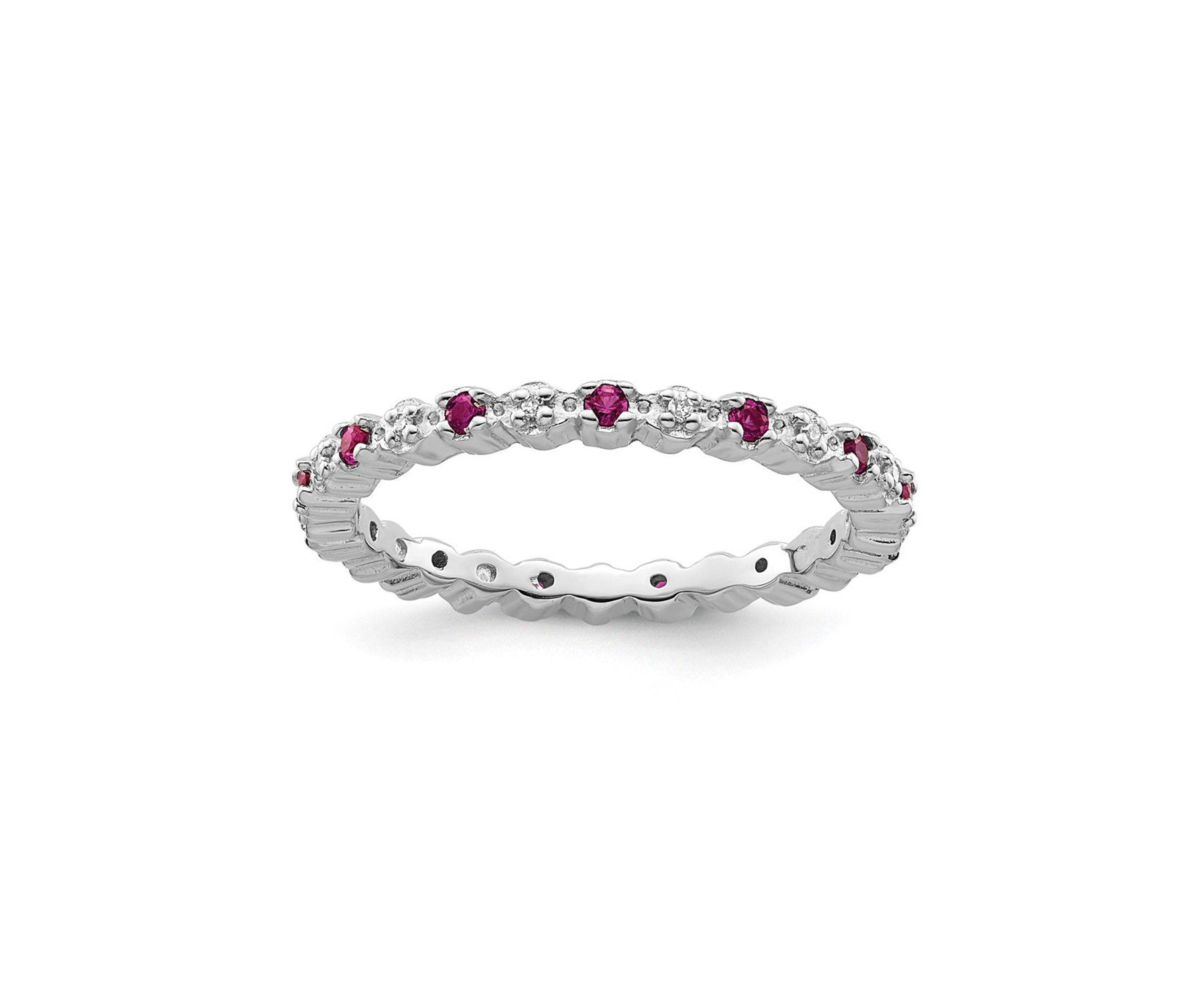 Lab Created 1/4 ct. t.w. Created Ruby and 0.04 ct. t.w. Diamond Stackable Expressions Ring in Sterling Silver