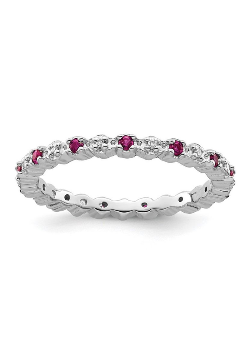Lab Created 1/4 ct. t.w. Created Ruby and 0.04 ct. t.w. Diamond Stackable Expressions Ring in Sterling Silver
