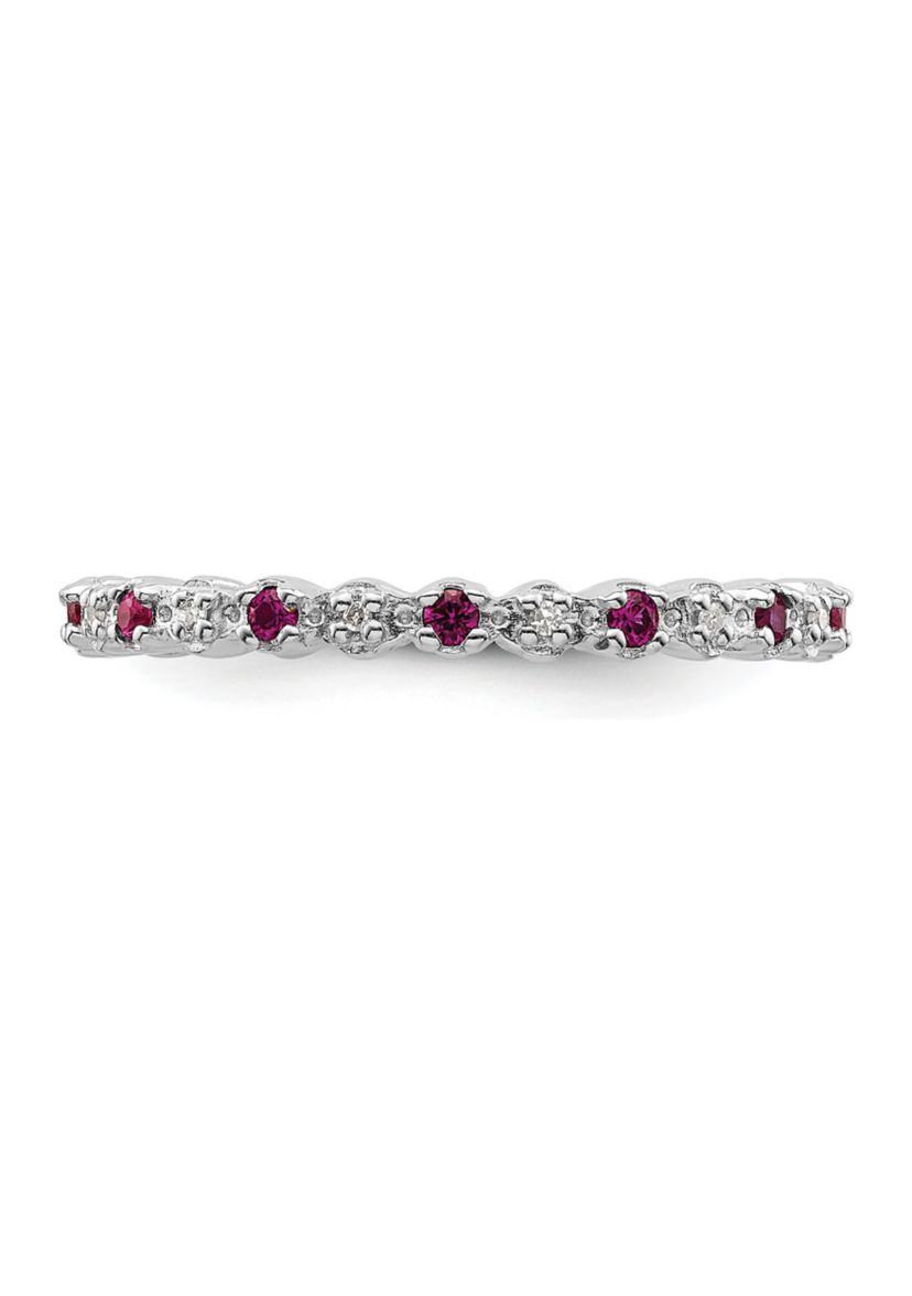 Lab Created 1/4 ct. t.w. Created Ruby and 0.04 ct. t.w. Diamond Stackable Expressions Ring in Sterling Silver