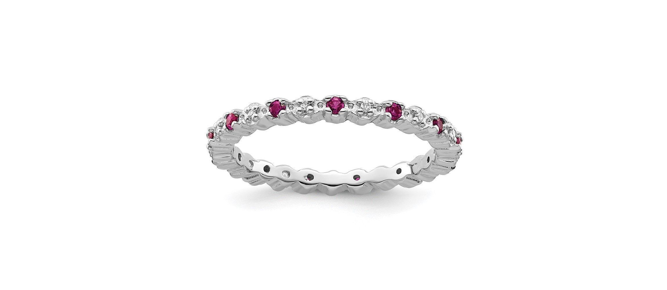 Lab Created 1/4 ct. t.w. Created Ruby and 0.04 ct. t.w. Diamond Stackable Expressions Ring in Sterling Silver