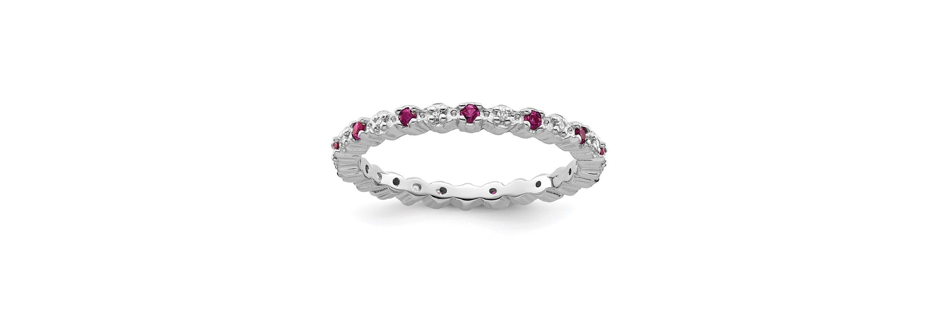 Lab Created 1/4 ct. t.w. Created Ruby and 0.04 ct. t.w. Diamond Stackable Expressions Ring in Sterling Silver